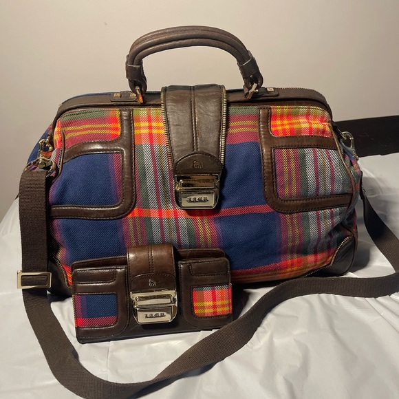 L&B Other - L.A.M.B. Tartan Plaid Red & Blue Crossbody Bag Duffel Bag with Matching Wallet.